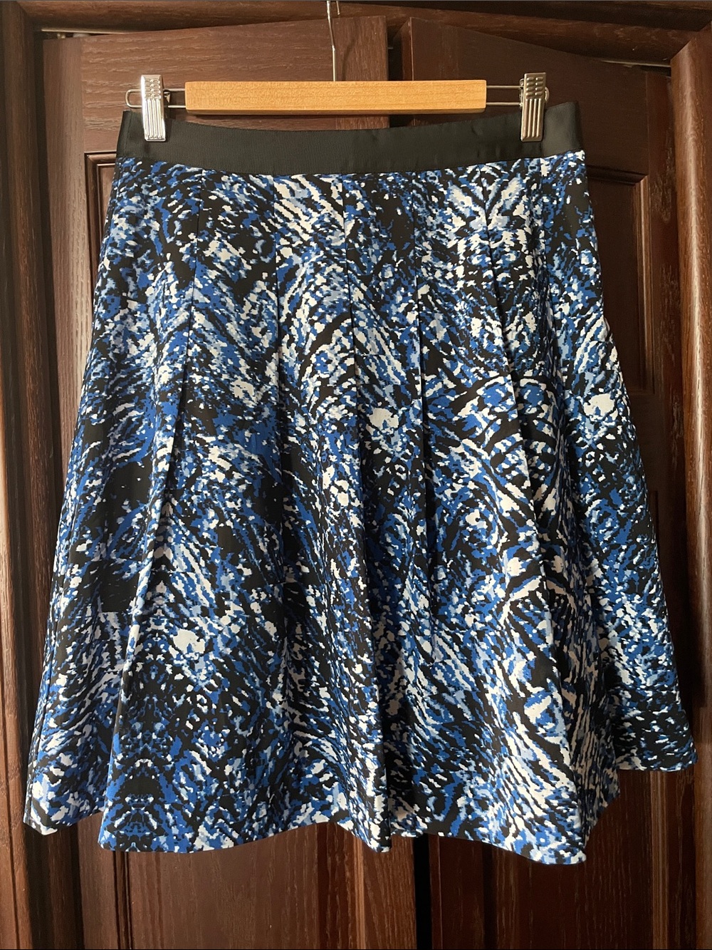 cleo Blue, Black & White Abstract Circle Skirt